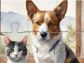 ปริศนาจิ๊กซอว์: ภาพวาดสีน้ำมันสุนัขและแมว  เกมออนไลน์
