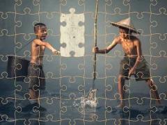Children Fishing Teamwork Jigsaw เกมออนไลน์