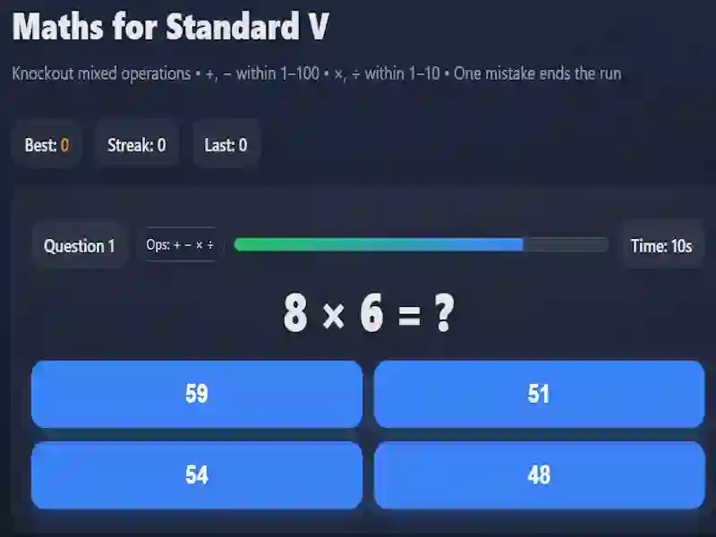 Maths for Standard V เกมออนไลน์