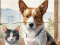 ปริศนาจิ๊กซอว์: ภาพวาดสีน้ำมันสุนัขและแมว  เกมออนไลน์