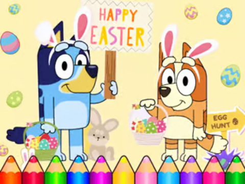 สมุดระบายสี: Bluey Happy Easter  เกมออนไลน์